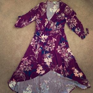 High-low floral wrap dress